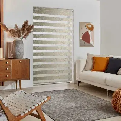 Floral cream striped vision blinds